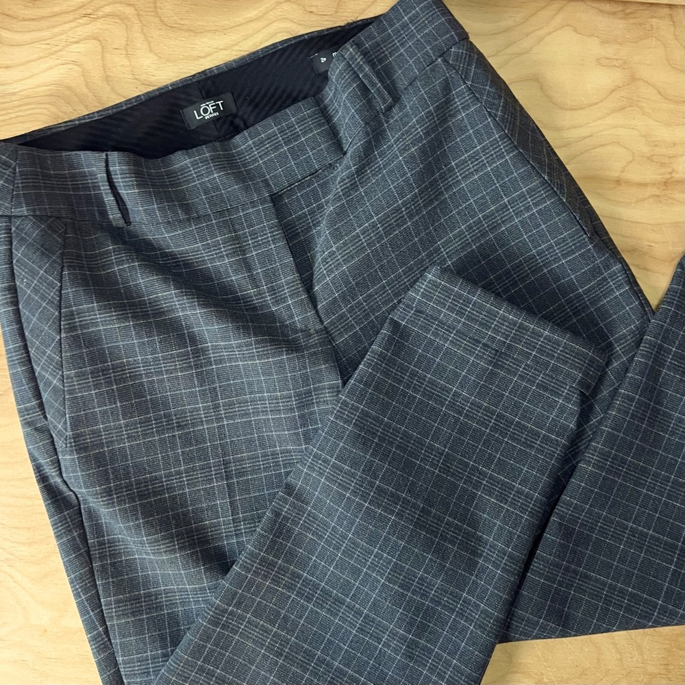 LOFT Petites Gray Plaid Marisa Straight Ankle Trousers NWOT